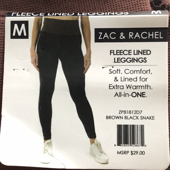 Zac & Rachel Pants - Lined Leggings Brown Black Snake MEDIUM NWT